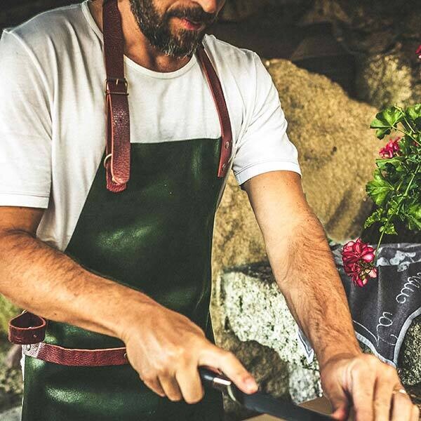 YAKO & CO Leather Chef Apron // Forest Green